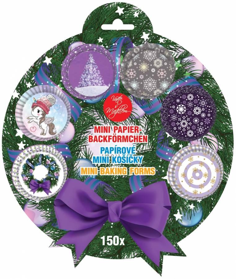 Papírové mini košíčky  vánoční fialové 150ks Alvarak