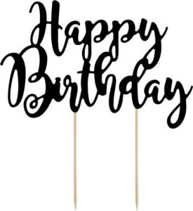 PartyDeco zapichovací dekorace na dort černá Happy Birthday PartyDeco