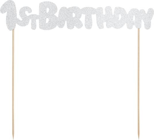 PartyDeco zapichovací dekorace na dort stříbrná 1st Birthday KPT33-018B dortis dortis