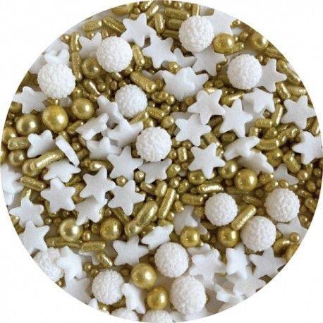 Cukrové zdobení hvězdičky 60g zlato bílé zdobení Dekor Pol