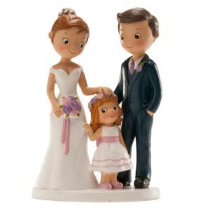Svatební figurka na dort 16cm manželé s holčičkou Dekora