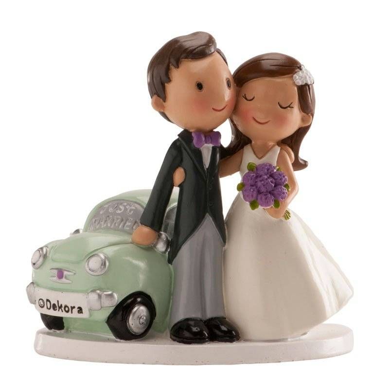 Svatební figurka na dort novomanželé s autem 12cm Dekora