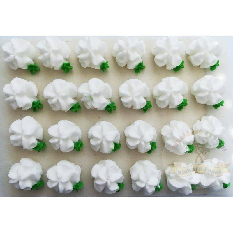Cukrové květy bílé na platíčku 24ks Fagos