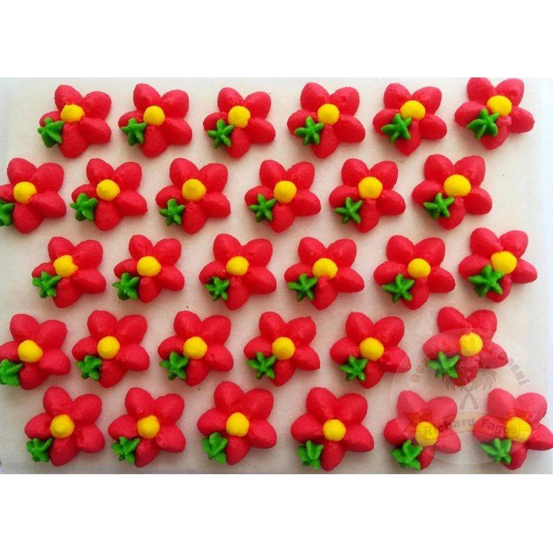 Cukrové květy červené se žlutým středem na platíčku 30ks Fagos