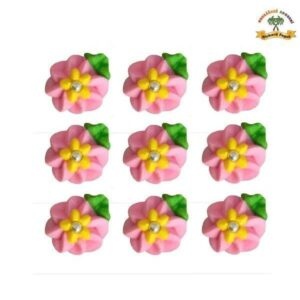 Cukrová dekorace květy růžové se žlutým středem na platíčku 9ks Fagos