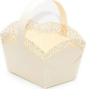Svatební košíček na cukroví zlatý s krajkou (10 x 6