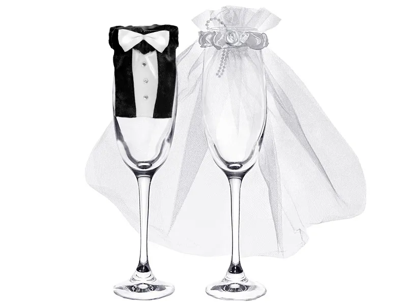 Obleček na skleničky - dekorace na rozpoznání drinků - Nevěsta