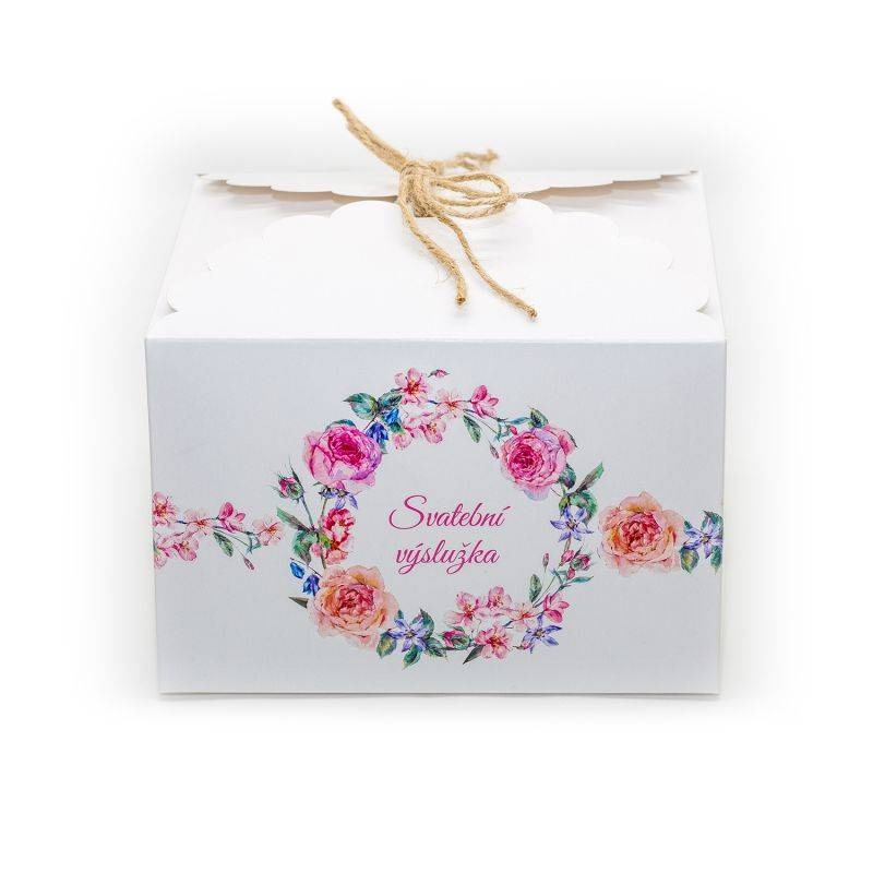 Svatební krabička na výslužku bílá s květinami (16