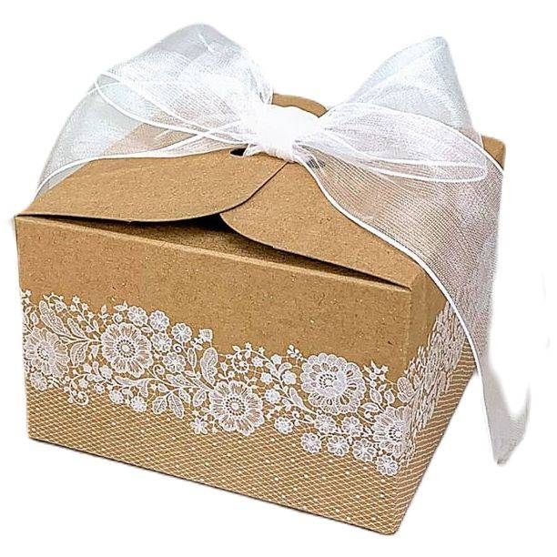 Svatební krabička na výslužku s krajkou 110 × 110 × 70 mm 8ks Goldpress