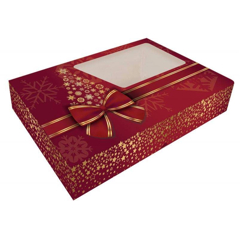 Krabička na cukroví skládací s okénkem 36x22x5cm 1ks vánoční stromeček Alvarak